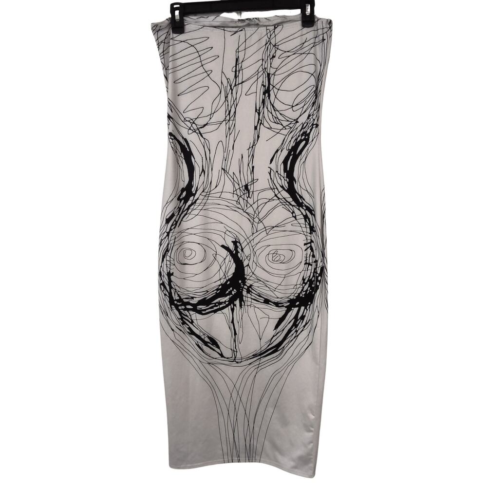 Abstract Dress Women's Sz Large Black & White Sleeveless & Long Dress - Picture 3 of 5